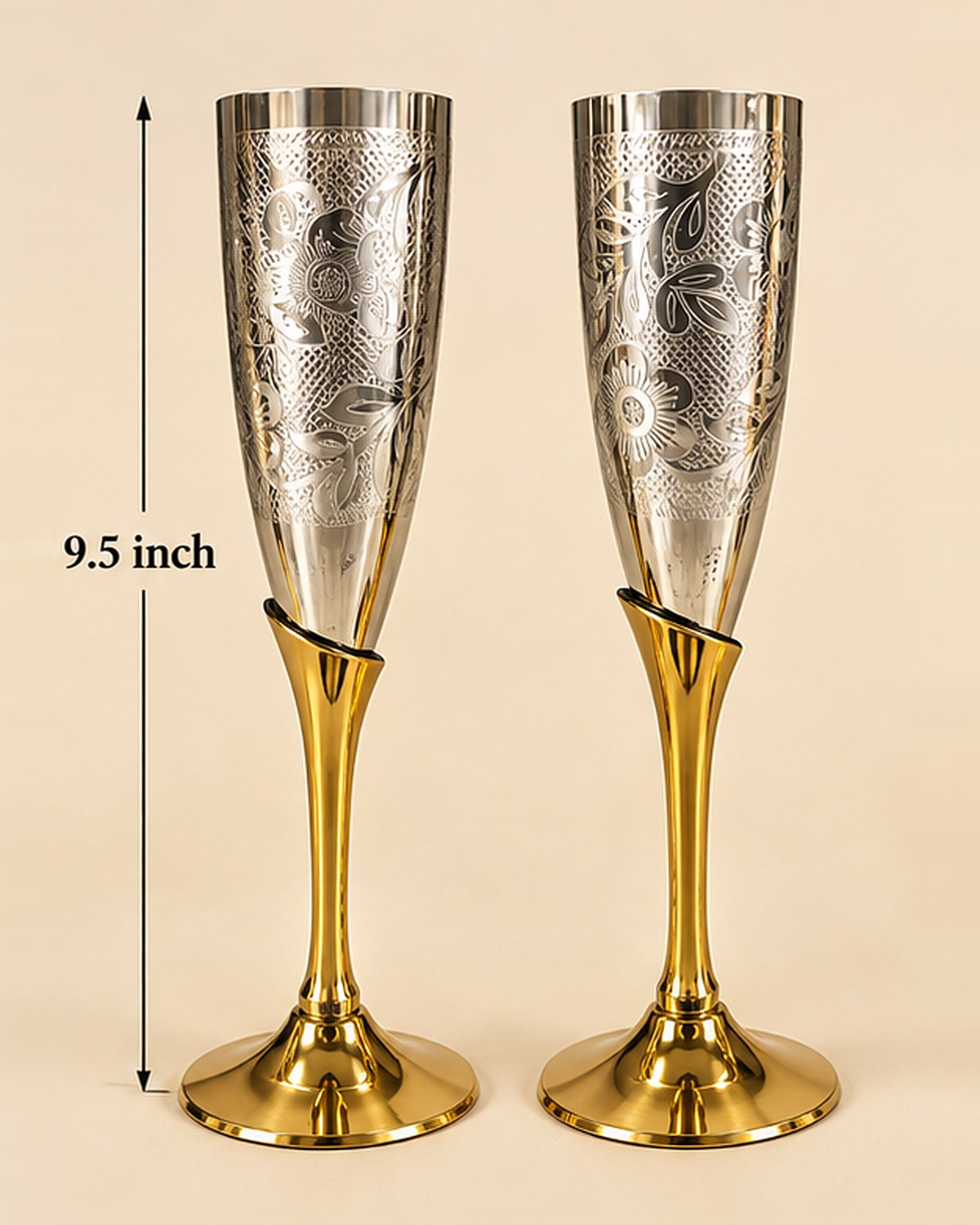 Size chart: each goblet stands 9.5 inches tall