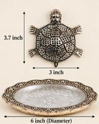 Size chart: tortoise 3.7 by 3 inches, pooja plate 6 inches in diameter