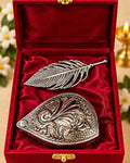 German Silver leaf sindoor daani and feather pin in a red velvet gift box