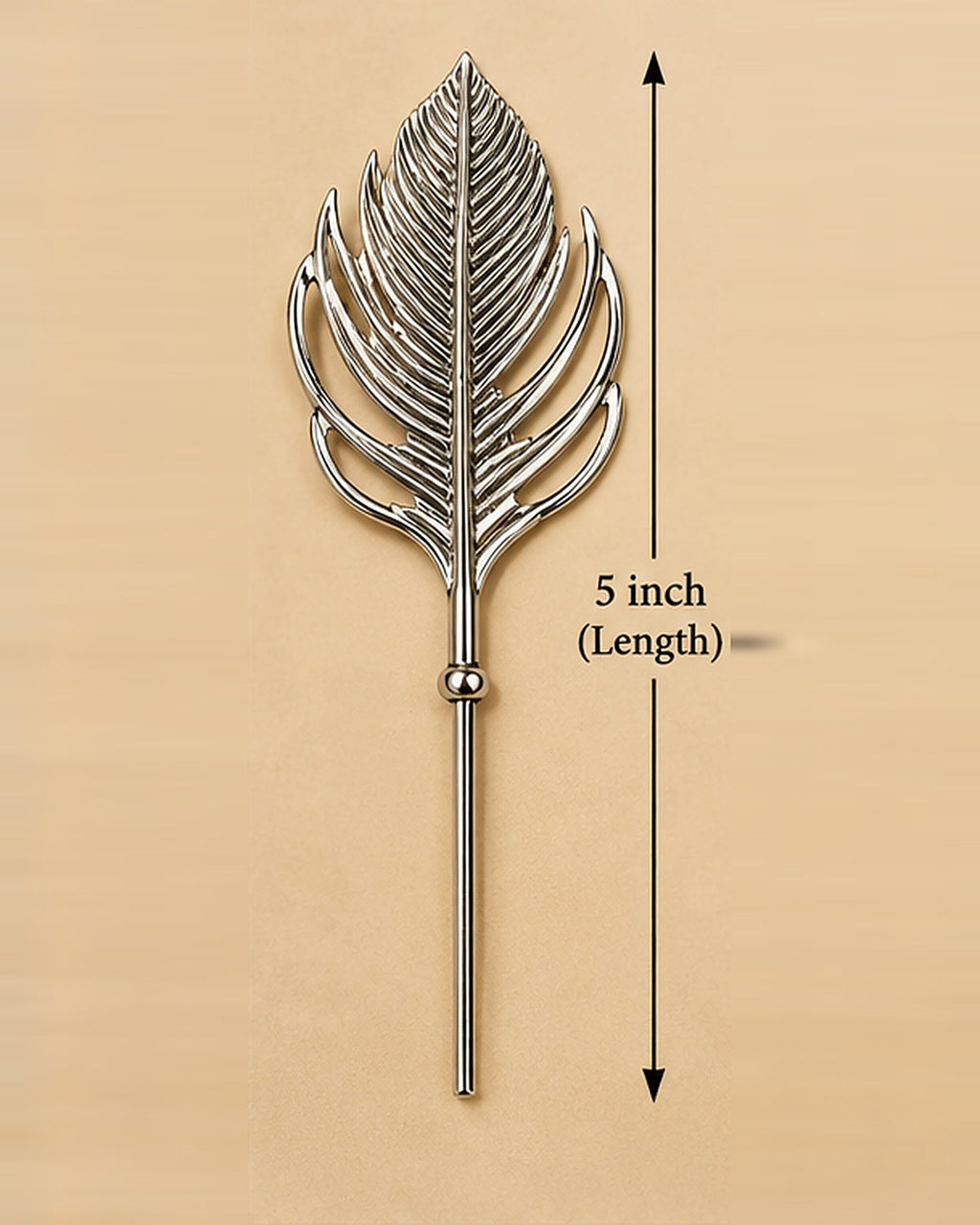 Size chart: the feather pin measures 5 inches long