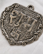 Shubh door hanging in German Silver, raised lettering on chased floral scrollwork