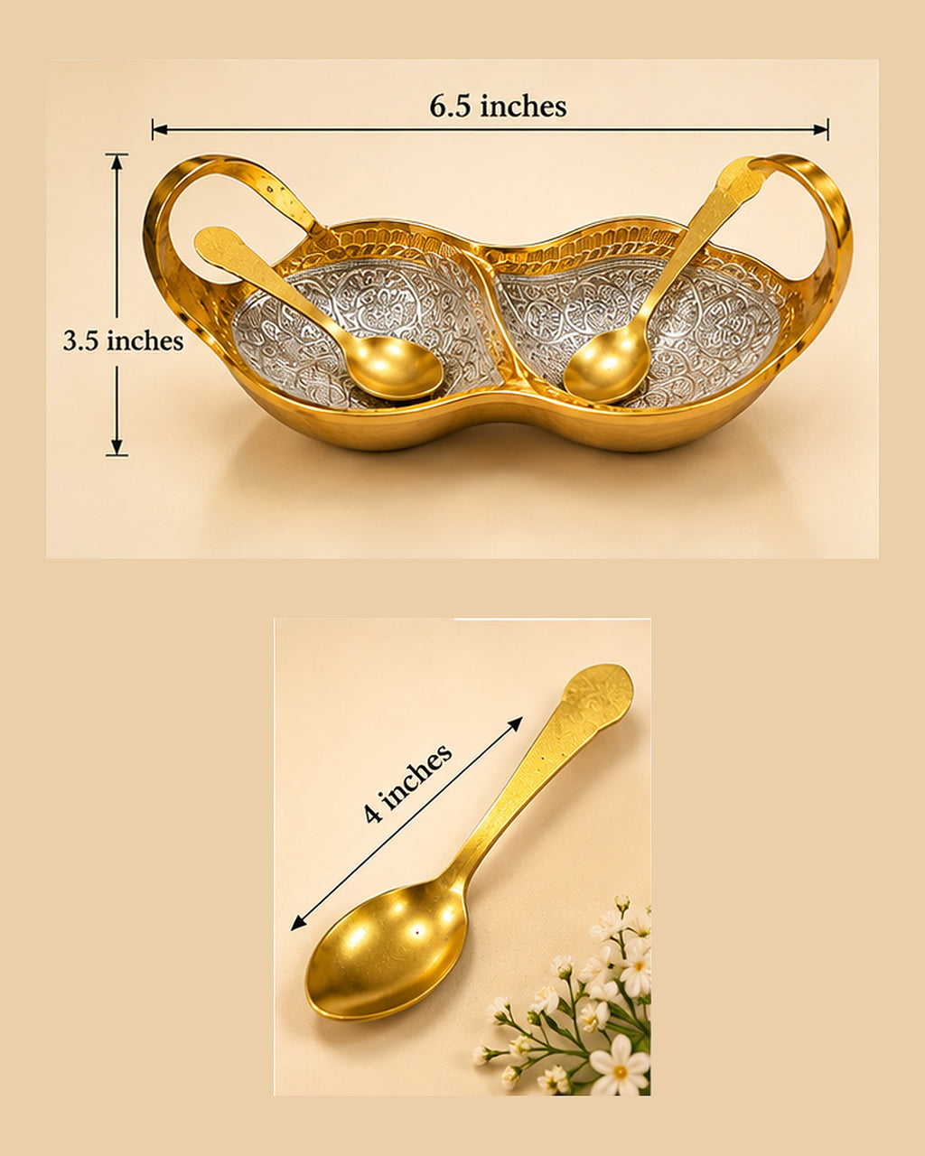 Twin Bowl Set, Gold Polish — 6.5 Inch